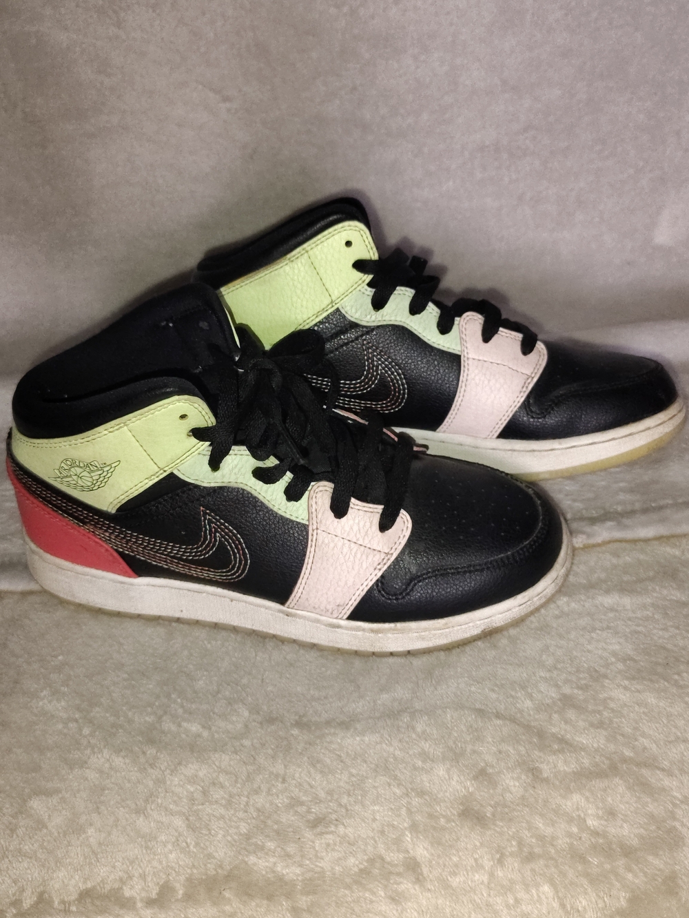 Nike Kids Black High-Top Sneakers with Pink, Lime & Red Accents